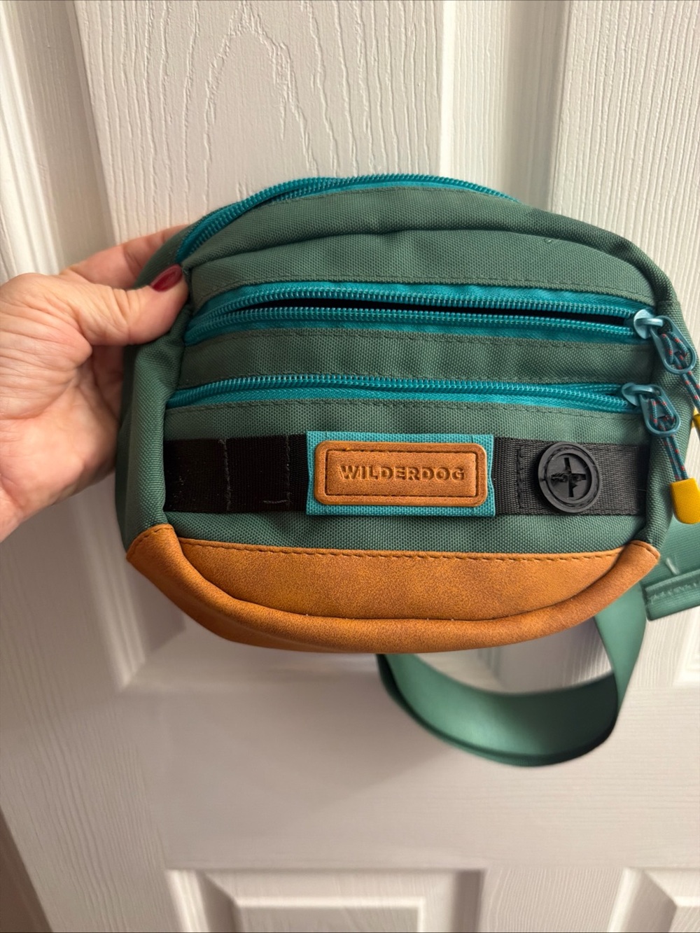 Wilderdog Green & Tan Belt Bag with Teal Trim
